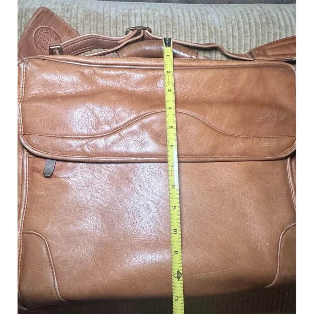 Full Grain Leather Briefcase Laptop Bag Tan Cognac Double Zip